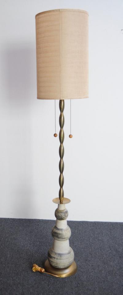 Vintage Ceramic and Brass Graduated Dual Socket Floor Lamp with Shade