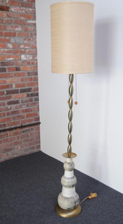 Vintage Ceramic and Brass Graduated Dual Socket Floor Lamp with Shade