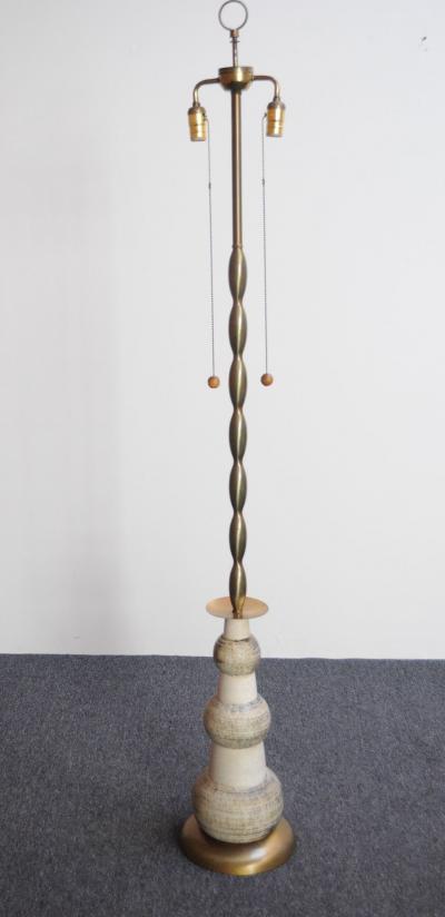 Vintage Ceramic and Brass Graduated Dual Socket Floor Lamp with Shade