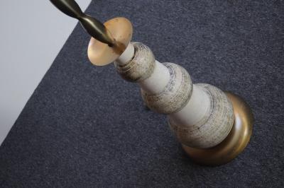 Vintage Ceramic and Brass Graduated Dual Socket Floor Lamp with Shade