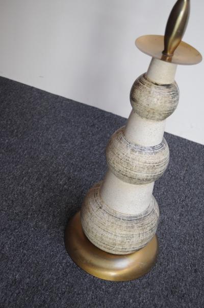 Vintage Ceramic and Brass Graduated Dual Socket Floor Lamp with Shade