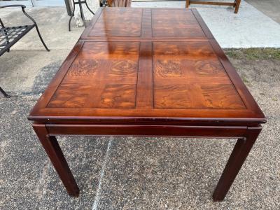 Vintage Chin Hua Style Burl and Parquet Top Walnut Dining Table