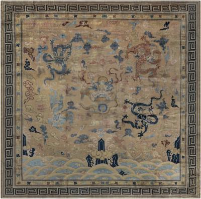 Vintage Chinese Animal Design Handwoven Wool Rug
