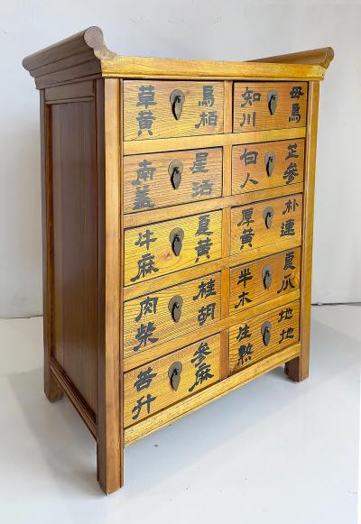 Vintage Chinese Apothecary Cabinet Painted Calligraphy 10 Drawers