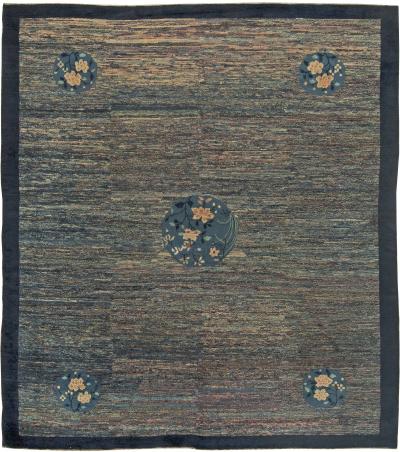 Vintage Chinese Art Deco Blue Handwoven Wool Rug