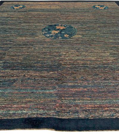 Vintage Chinese Art Deco Blue Handwoven Wool Rug