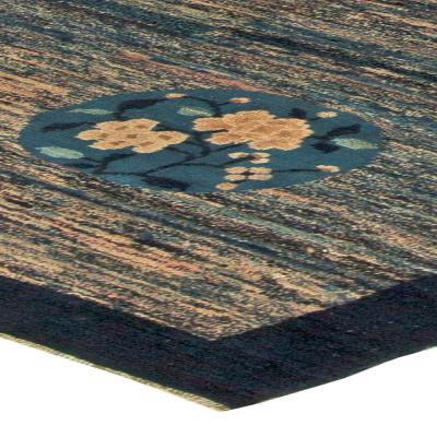Vintage Chinese Art Deco Blue Handwoven Wool Rug