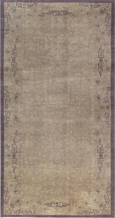 Vintage Chinese Art Deco Brown Handwoven Wool Rug