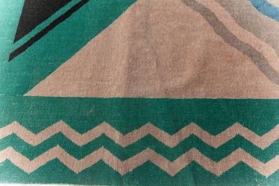 Vintage Chinese Art Deco Green Blue and Beige Handwoven Wool Rug