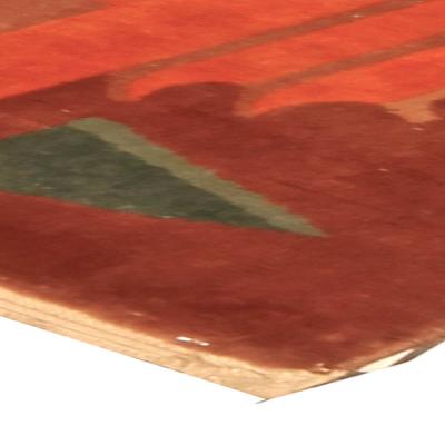 Vintage Chinese Art Deco Red and Green Handmade Wool Rug