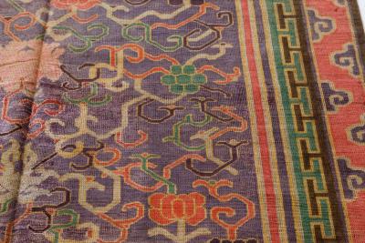 Vintage Chinese Bold Botanic Silk Carpet in Purple Red Beige Green