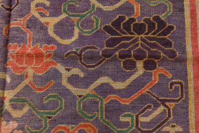 Vintage Chinese Bold Botanic Silk Carpet in Purple Red Beige Green