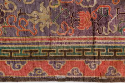 Vintage Chinese Bold Botanic Silk Carpet in Purple Red Beige Green