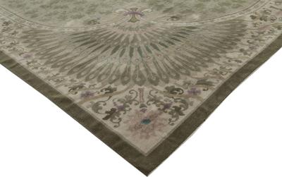 Vintage Chinese Botanic Brown and Sage Handmade Wool Rug