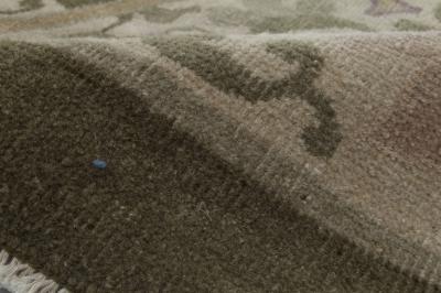 Vintage Chinese Botanic Brown and Sage Handmade Wool Rug