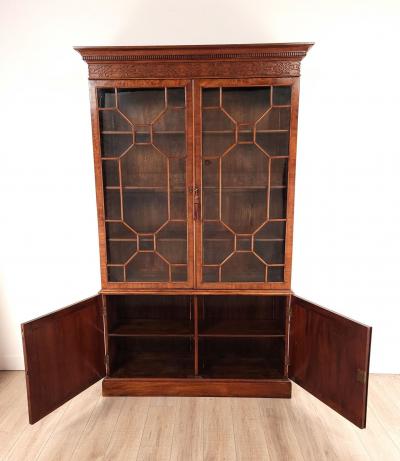 Vintage Chinese Chippendale Mahogany Glazed Bookcase Bespoke circa 1970