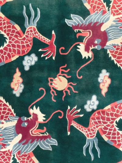 Vintage Chinese Dragon Art Deco Carpet