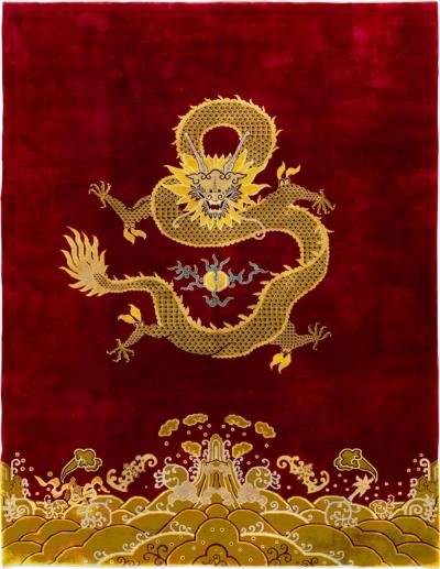 Vintage Chinese Dragon Art Deco Room Size Carpet