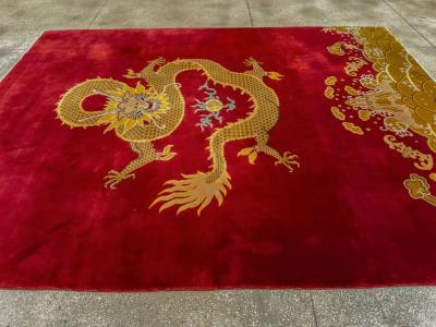 Vintage Chinese Dragon Art Deco Room Size Carpet