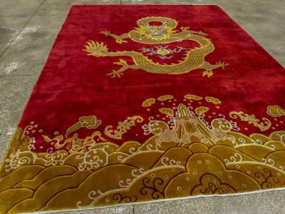 Vintage Chinese Dragon Art Deco Room Size Carpet