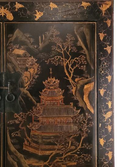 Vintage Chinese Gilt and Black Lacquered Wedding Cabinet circa 1960