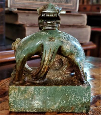 Vintage Chinese Green and Brown Serpentine Foo Dog Chop Seal
