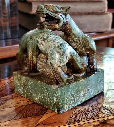 Vintage Chinese Green and Brown Serpentine Foo Dog Chop Seal