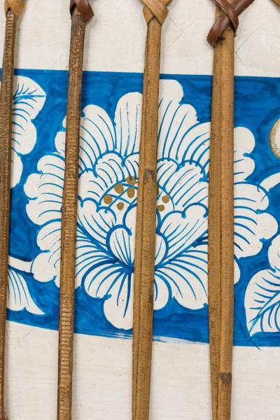 Vintage Chinese Papier Mache Blue and White Basket with Lid