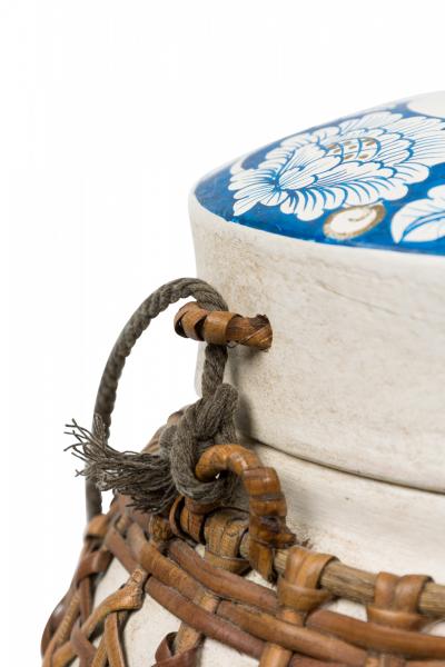 Vintage Chinese Papier Mache Blue and White Basket with Lid