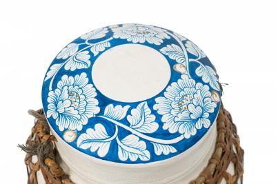 Vintage Chinese Papier Mache Blue and White Basket with Lid