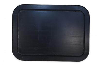 Vintage Chinese Rectangular Tole Black and Gold Monestary Scene Tray