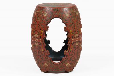 Vintage Chinese Red Lacquered Garden Seat
