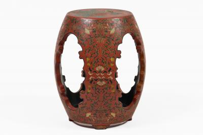 Vintage Chinese Red Lacquered Garden Seat