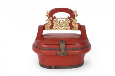 Vintage Chinese Red and Gold Carved Handled Box