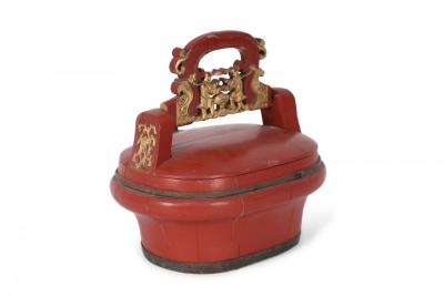 Vintage Chinese Red and Gold Carved Handled Box
