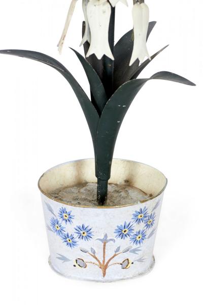 Vintage Chinese Tole and Iron Potted Flower Sculpture