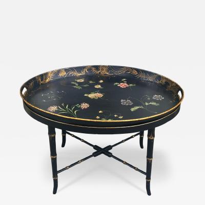 Vintage Chinoiserie Decorated Faux Bamboo Floral Tray Table