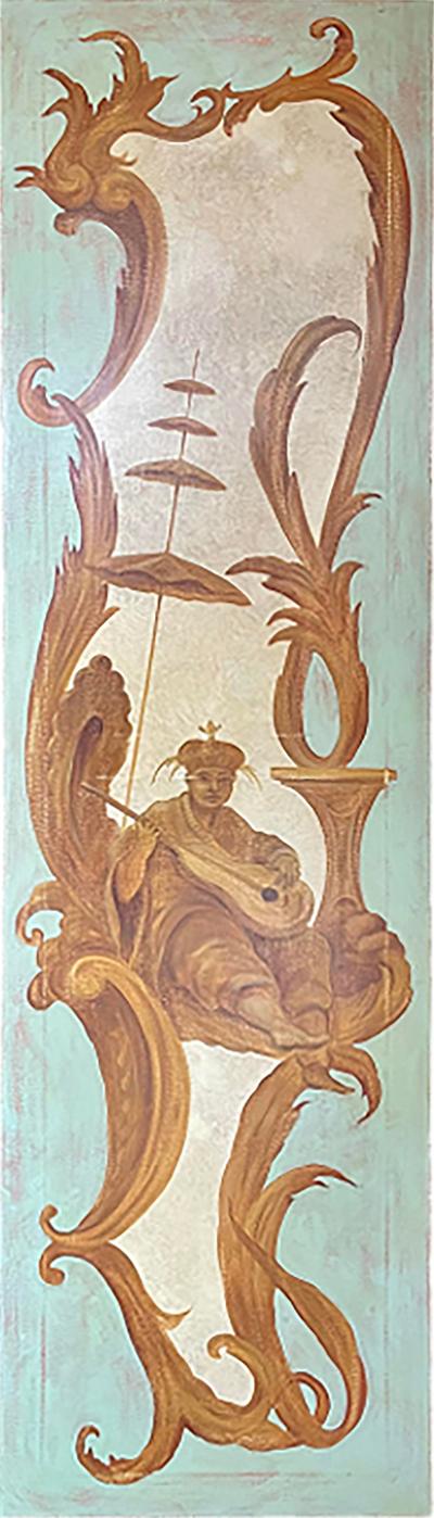 Vintage Chinoiserie Oriental Oil Painting Panel