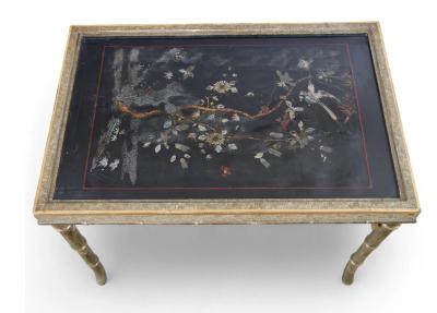 Vintage Chinoiserie Silver Giltwood Faux Bamboo Cocktail Table