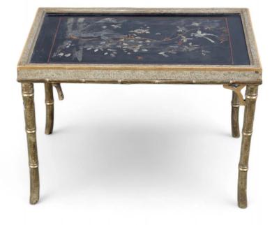 Vintage Chinoiserie Silver Giltwood Faux Bamboo Cocktail Table