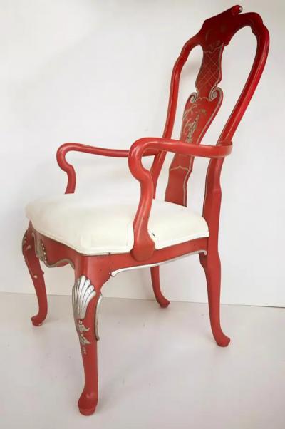 Vintage Chinoiserie Silver Leaf Dining Chairs Set of 6 2 Armchairs 4 Sides