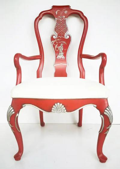 Vintage Chinoiserie Silver Leaf Dining Chairs Set of 6 2 Armchairs 4 Sides