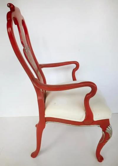 Vintage Chinoiserie Silver Leaf Dining Chairs Set of 6 2 Armchairs 4 Sides