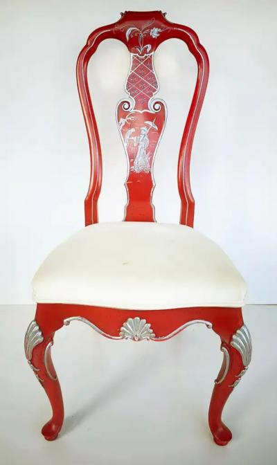 Vintage Chinoiserie Silver Leaf Dining Chairs Set of 6 2 Armchairs 4 Sides