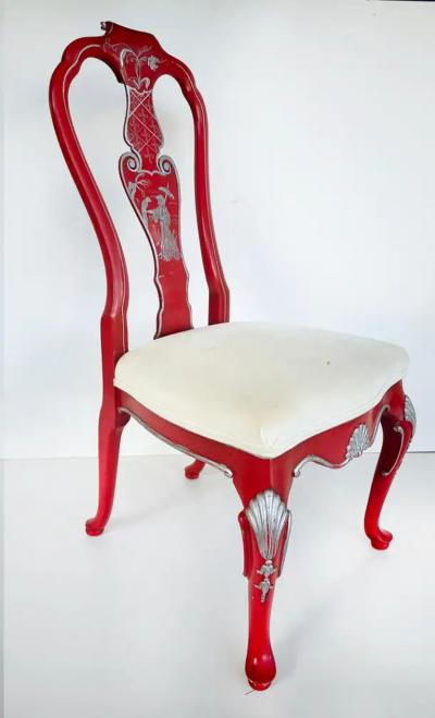 Vintage Chinoiserie Silver Leaf Dining Chairs Set of 6 2 Armchairs 4 Sides