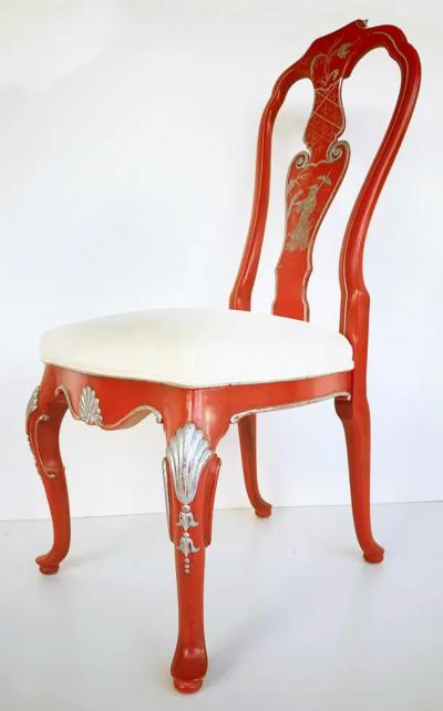 Vintage Chinoiserie Silver Leaf Dining Chairs Set of 6 2 Armchairs 4 Sides