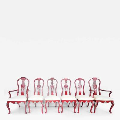 Vintage Chinoiserie Silver Leaf Dining Chairs Set of 6 2 Armchairs 4 Sides