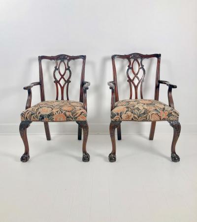Vintage Chippendale Style Armchairs A Pair