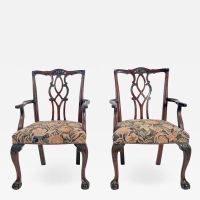 Vintage Chippendale Style Armchairs A Pair