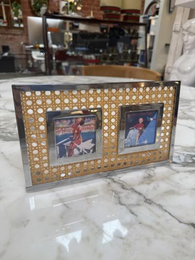 Vintage Chrome Cane Double Photo Frame